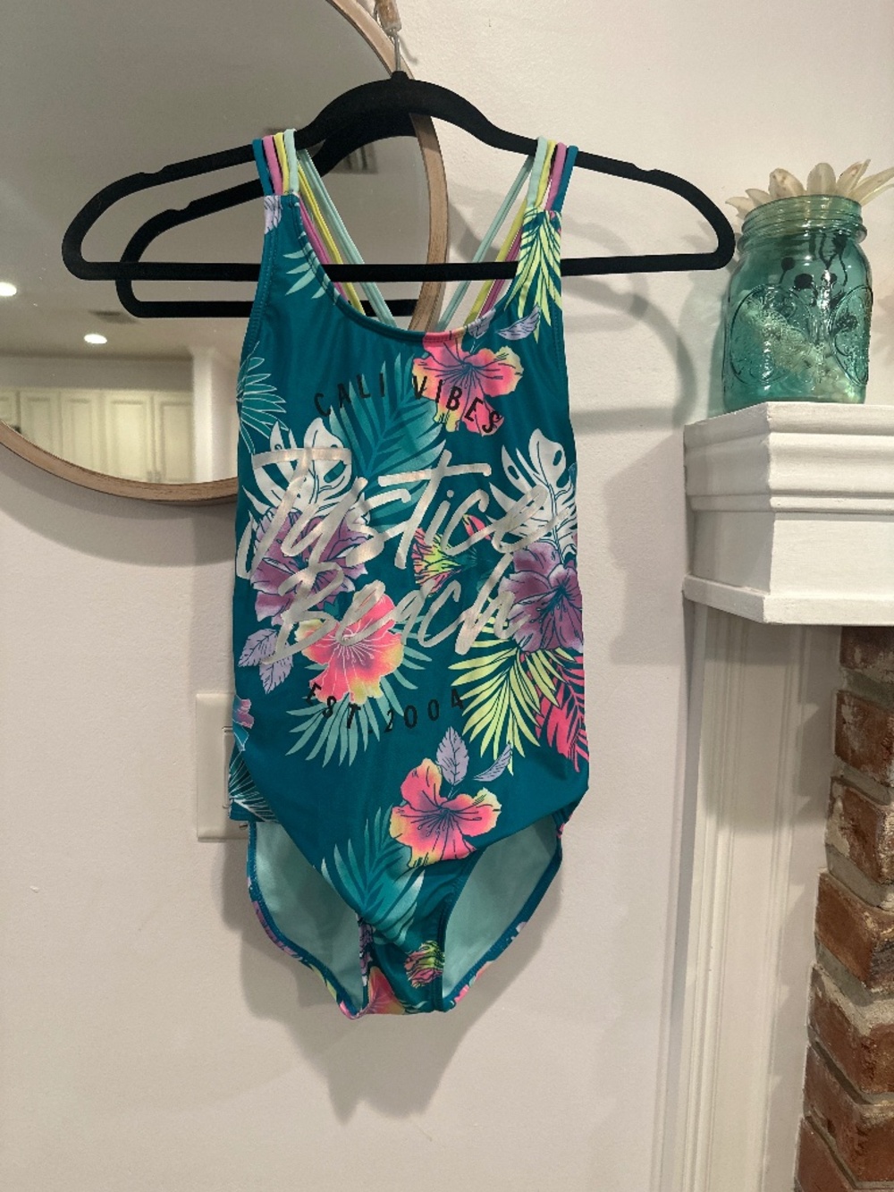 Justice Tropical Floral One Piece Swimsuit Girls Size Large (12/14)